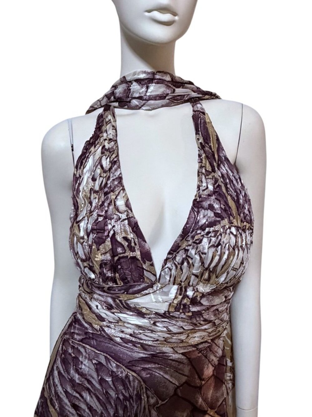 Y2K Nina Austin Silk Blend Dress XS Halter Backless Beaded Butterfly Fairy HOCO - Picture 3 of 13